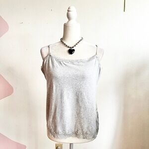 Gray Lace Trim Cami Top Y2K 2000s Coquette Soft Girl XL